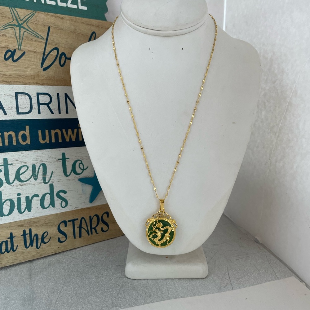 Gold and Green Pendant Necklace